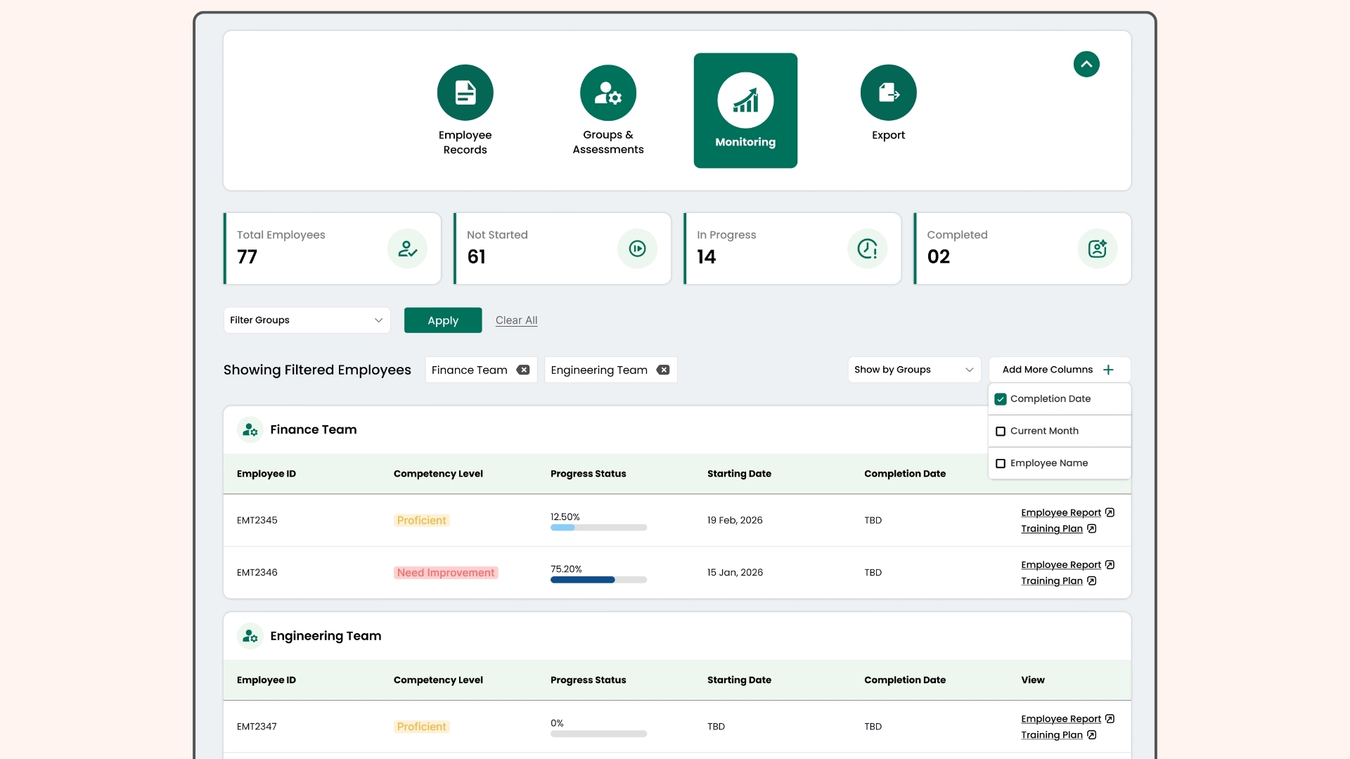 Closed visibility gaps in talent management by giving admins a live view into employee progress, cutting follow-ups across a system used by 0.6M+ users